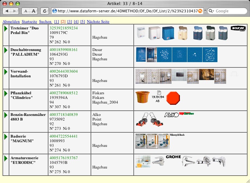 Webserver Artikelliste